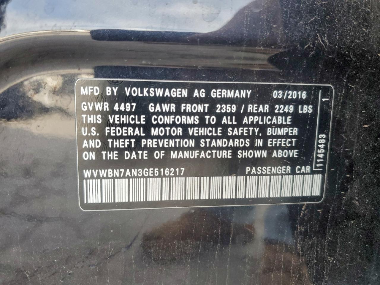 2016 VOLKSWAGEN CC