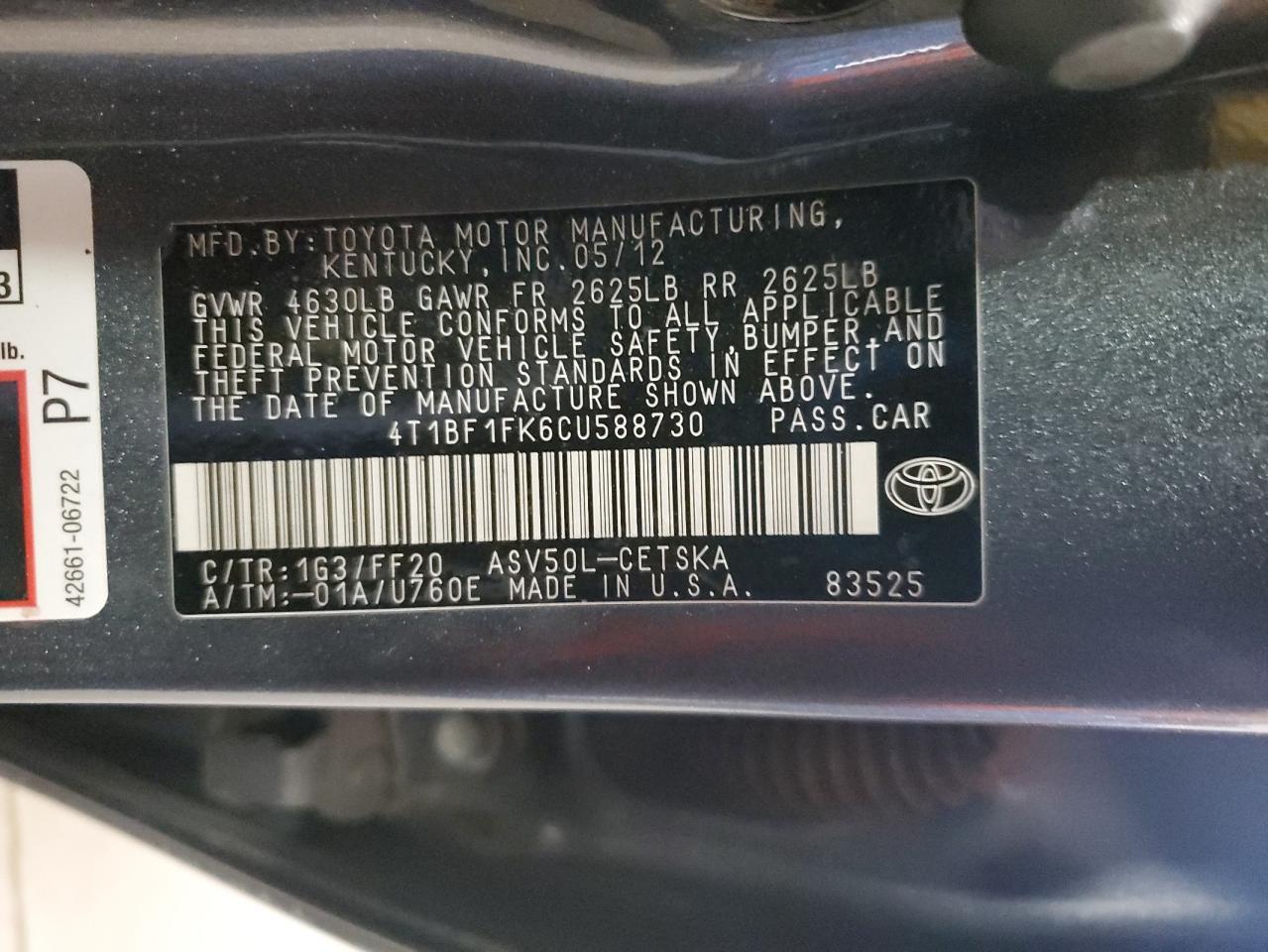 2012 TOYOTA CAMRY