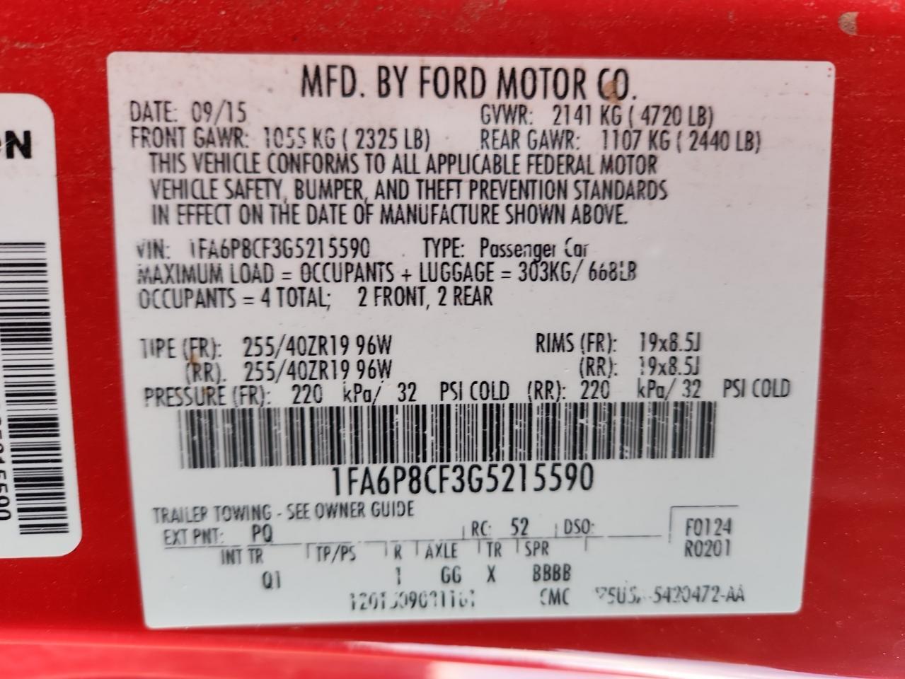 2016 FORD MUSTANG