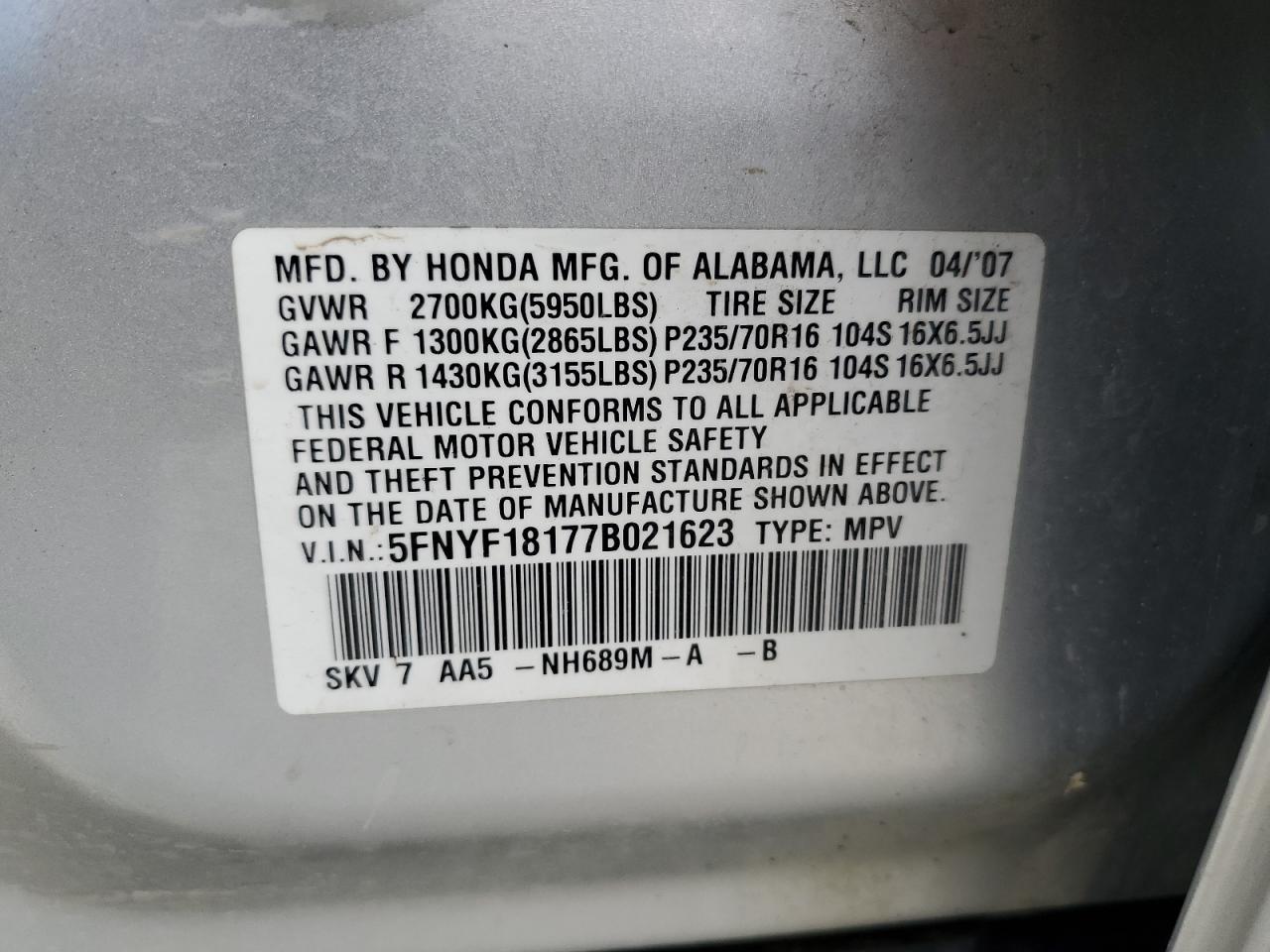 2007 HONDA PILOT