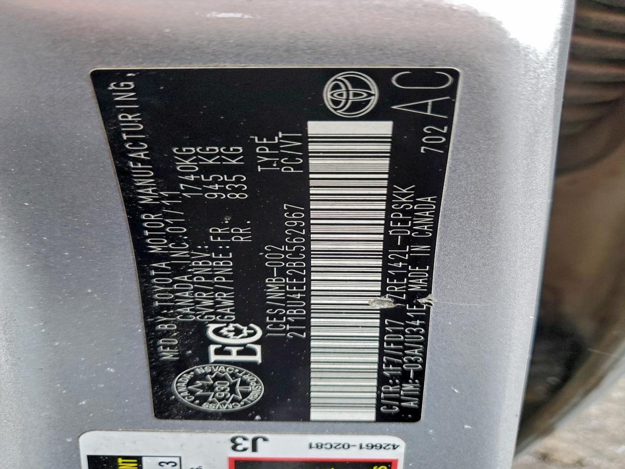 2011 TOYOTA COROLLA