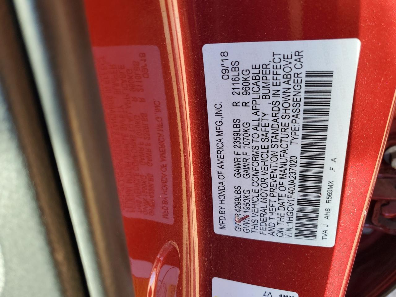 2018 HONDA ACCORD
