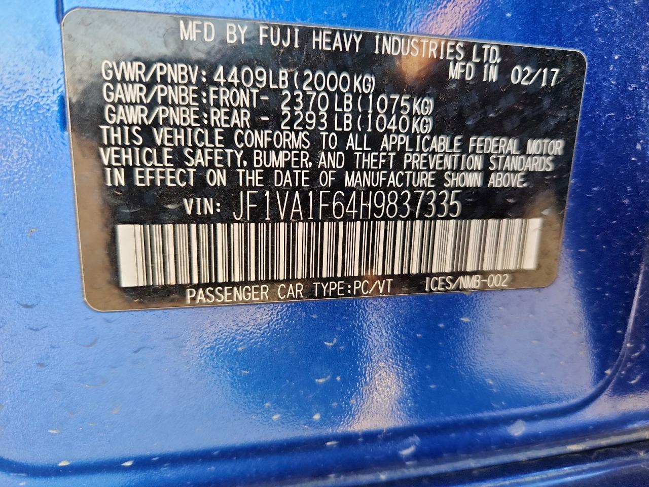 2017 SUBARU WRX
