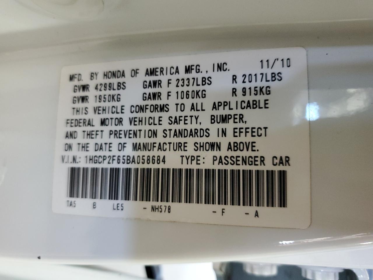 2011 HONDA ACCORD