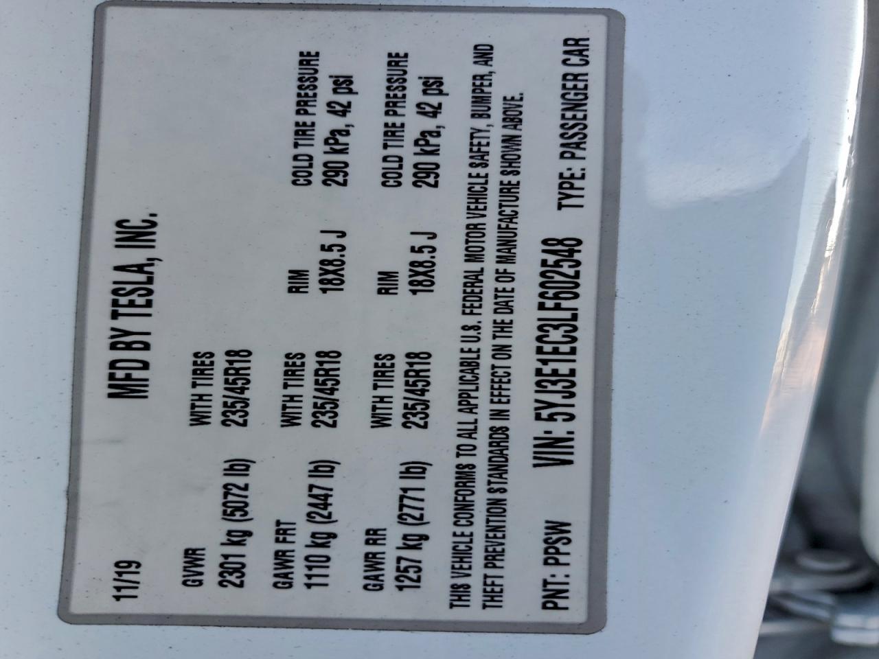 2020 TESLA MODEL 3