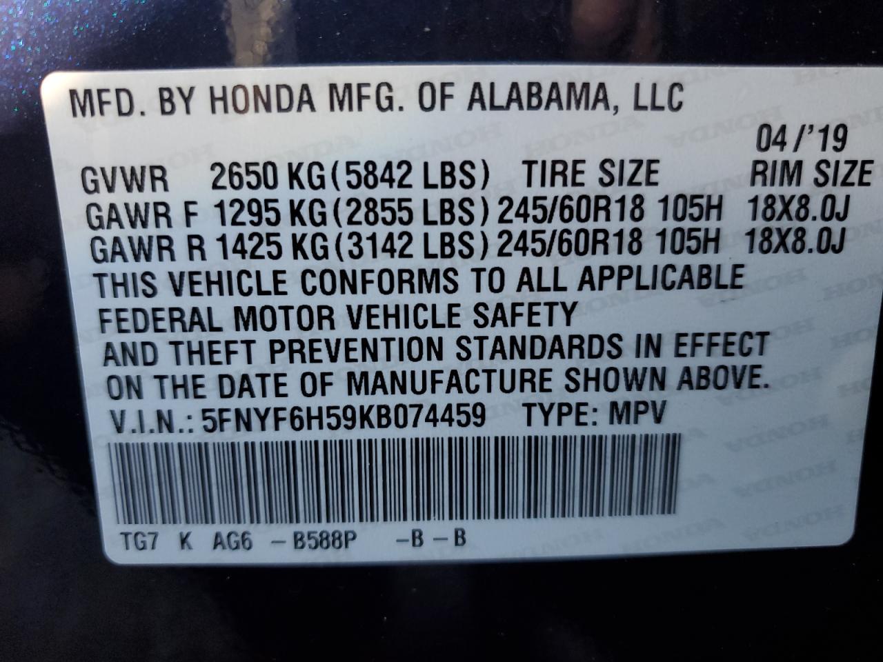 2019 HONDA PILOT