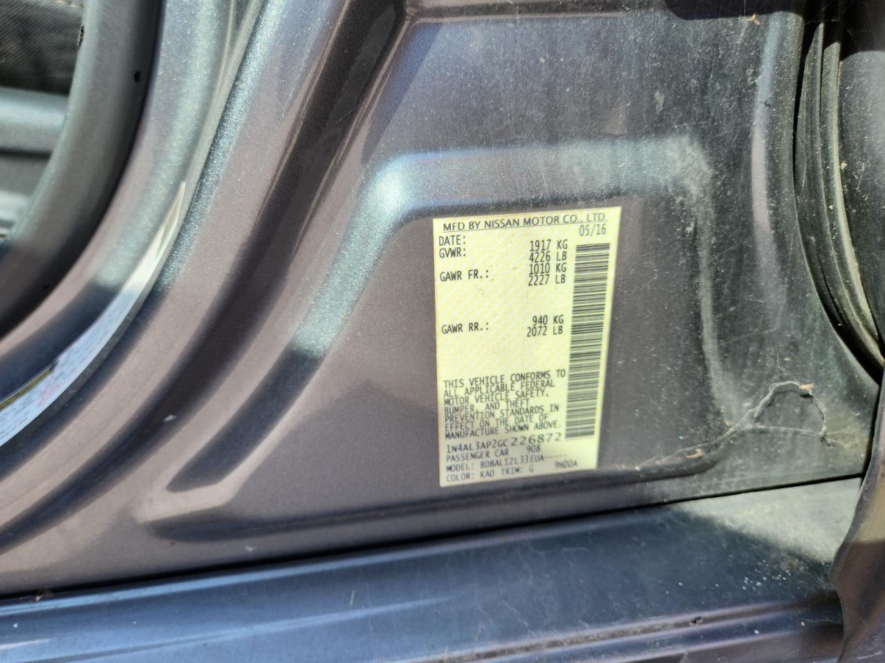 2016 NISSAN ALTIMA