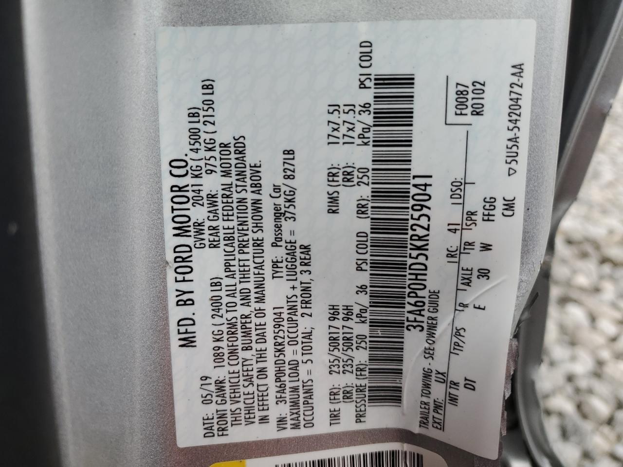 2019 FORD FUSION