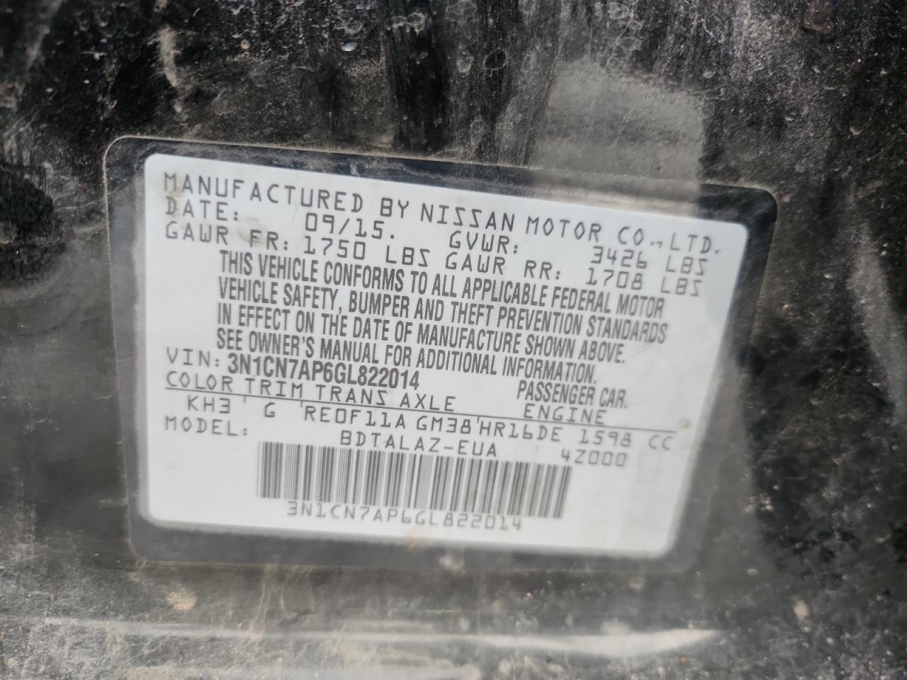 2016 NISSAN VERSA