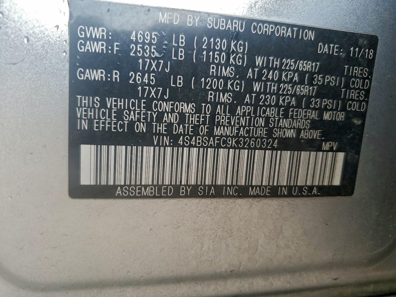 2019 SUBARU Outback