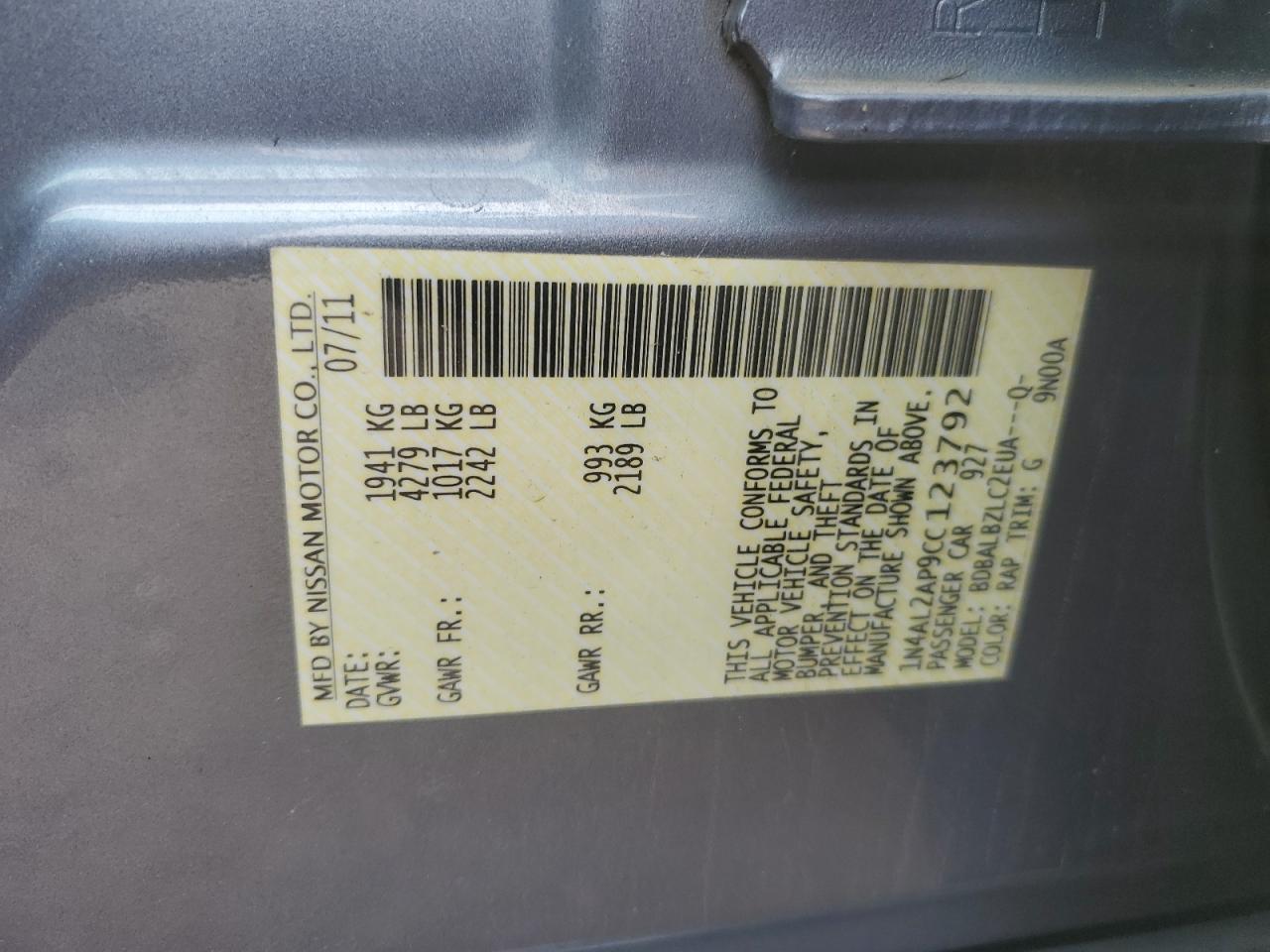 2012 NISSAN ALTIMA