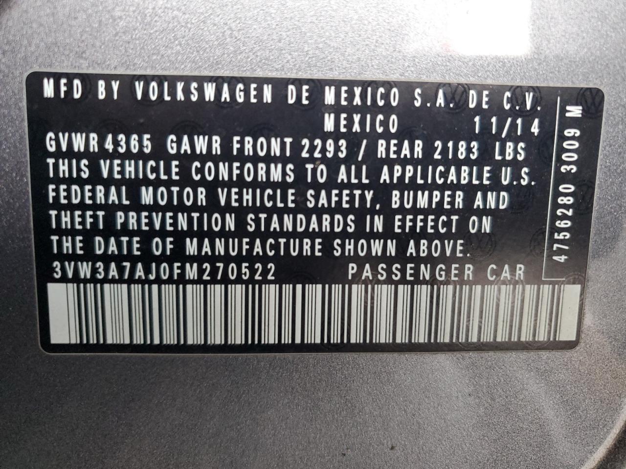 2015 VOLKSWAGEN JETTA