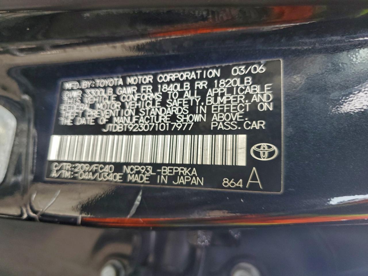 2007 TOYOTA YARIS