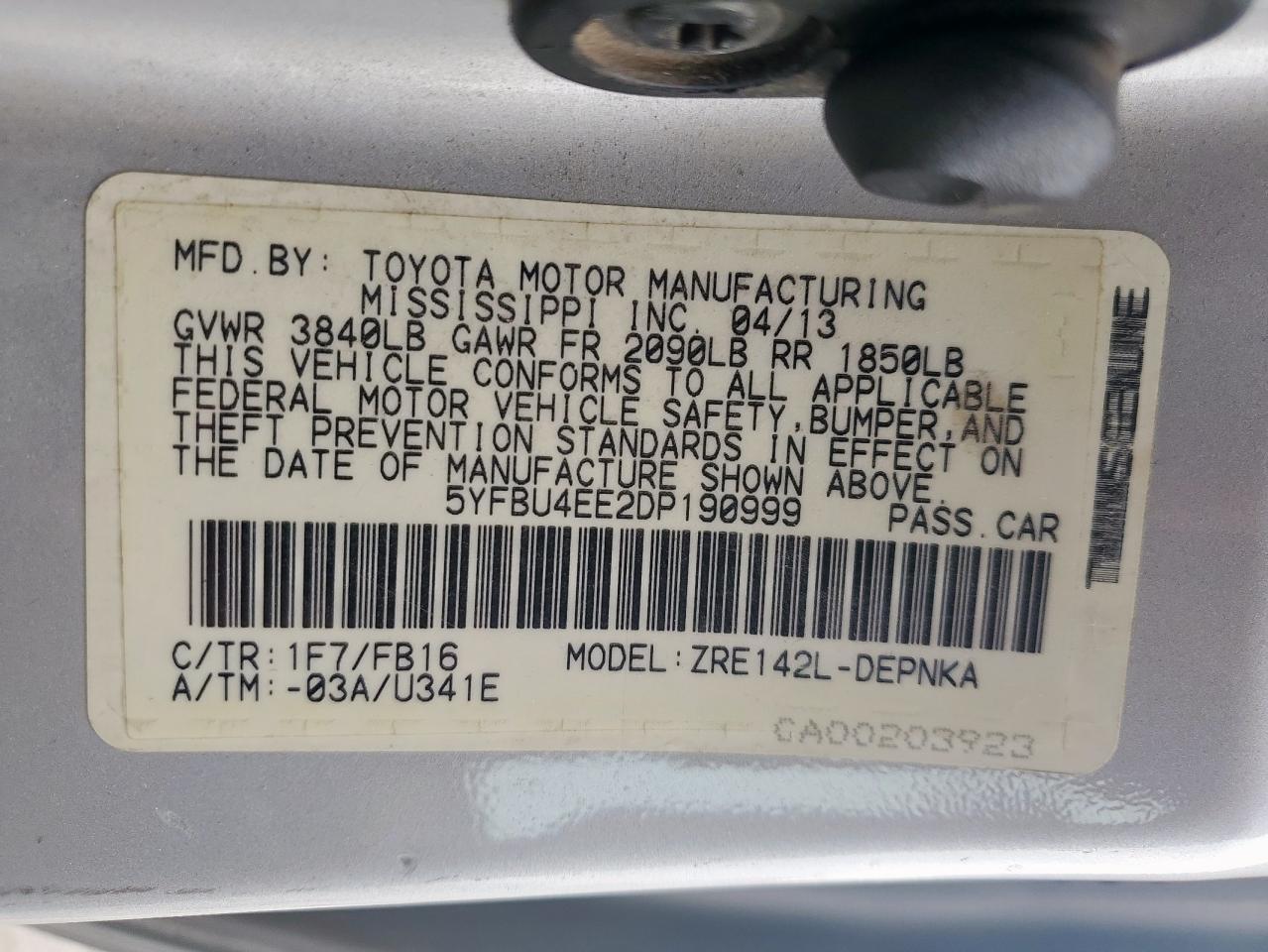 2013 TOYOTA COROLLA