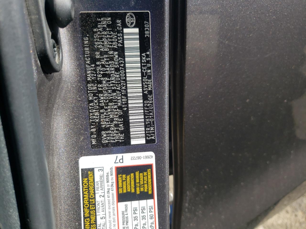2015 TOYOTA CAMRY