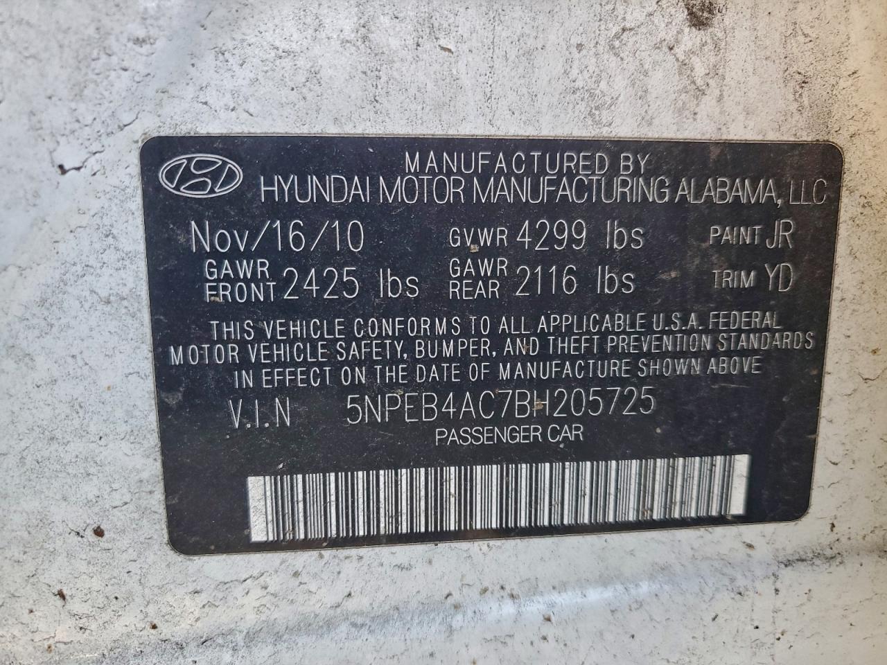 2011 HYUNDAI SONATA