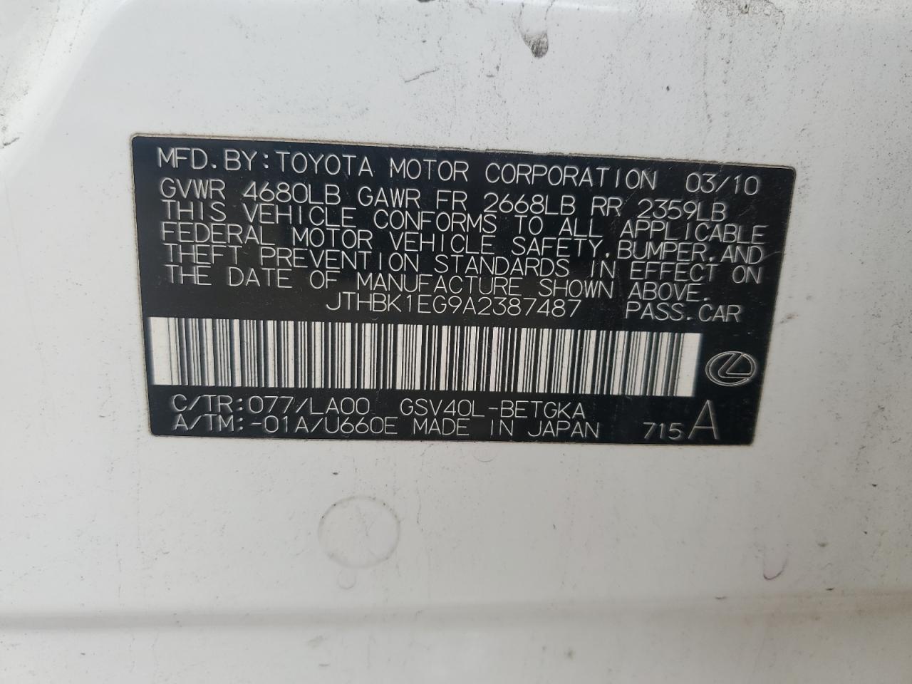 2010 LEXUS ES 350