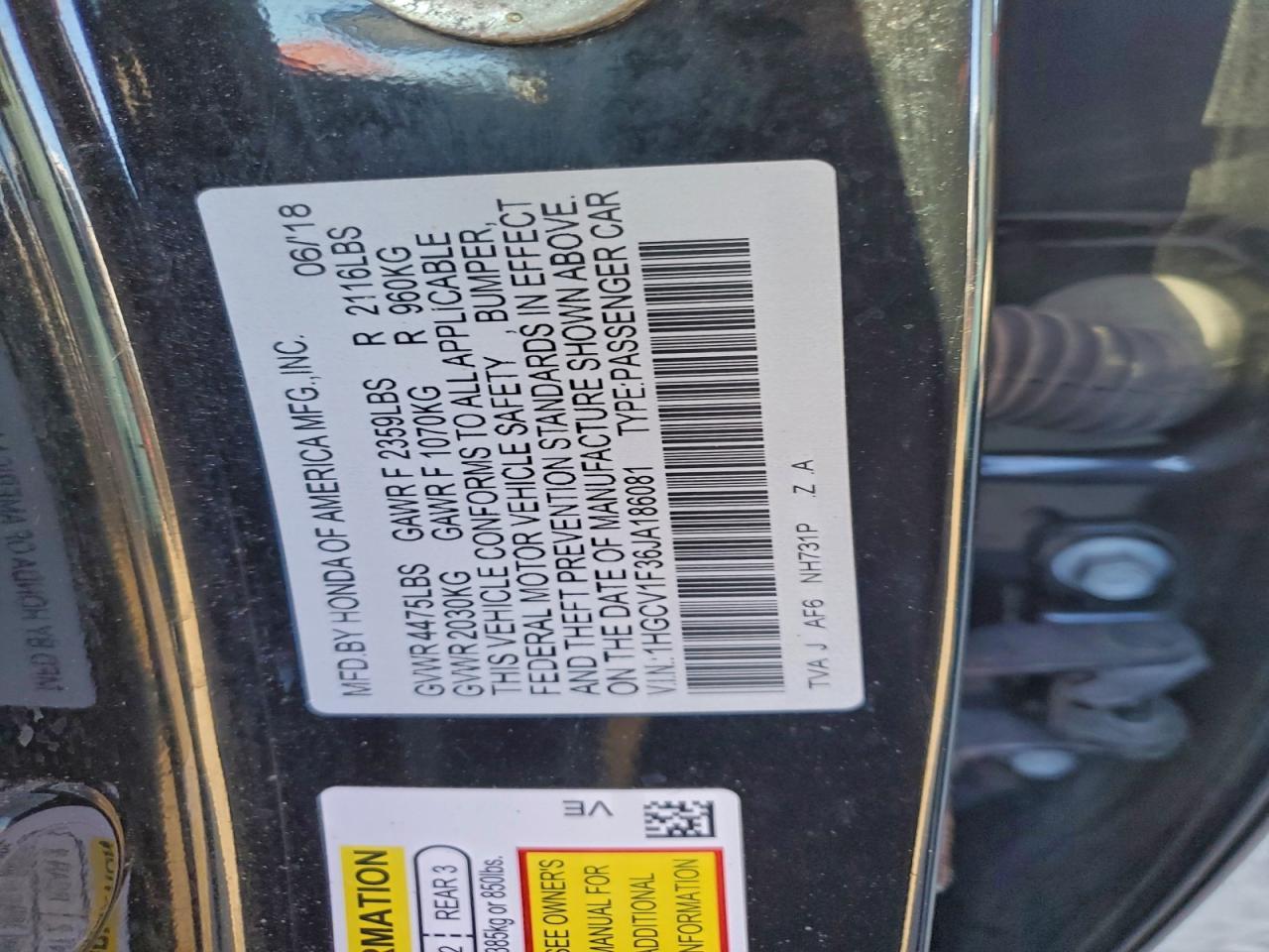 2018 HONDA ACCORD