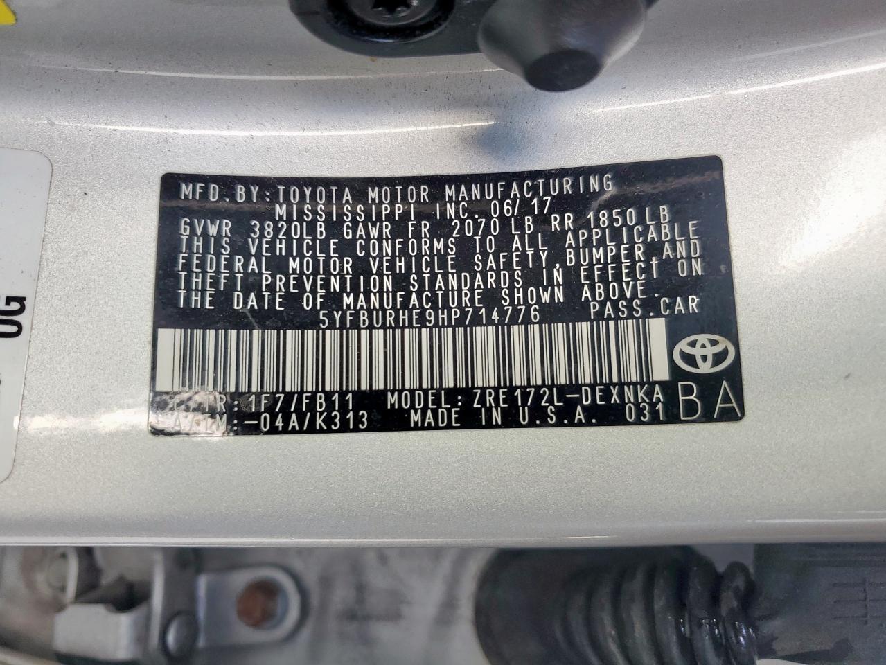 2017 TOYOTA COROLLA