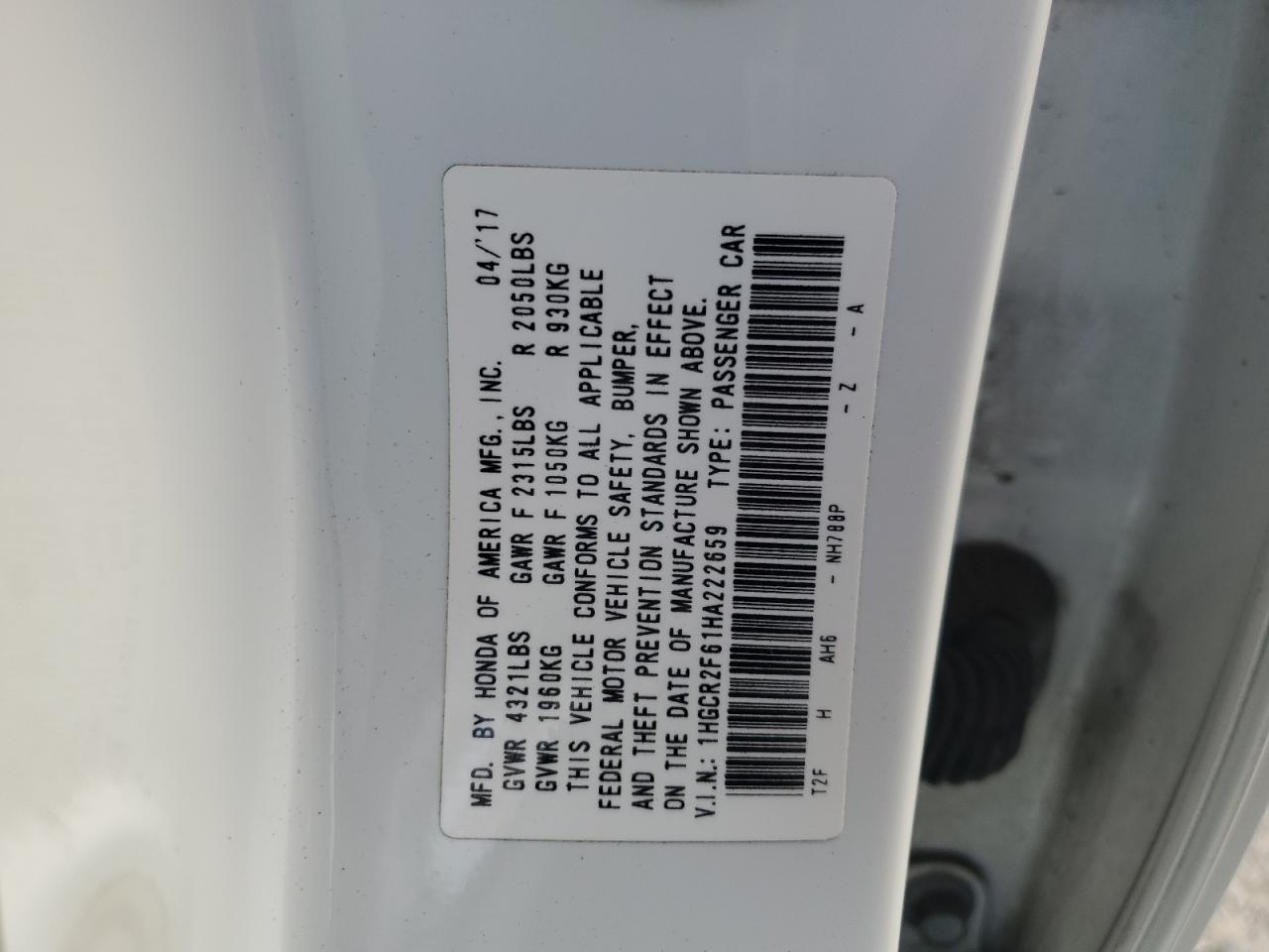 2017 HONDA ACCORD