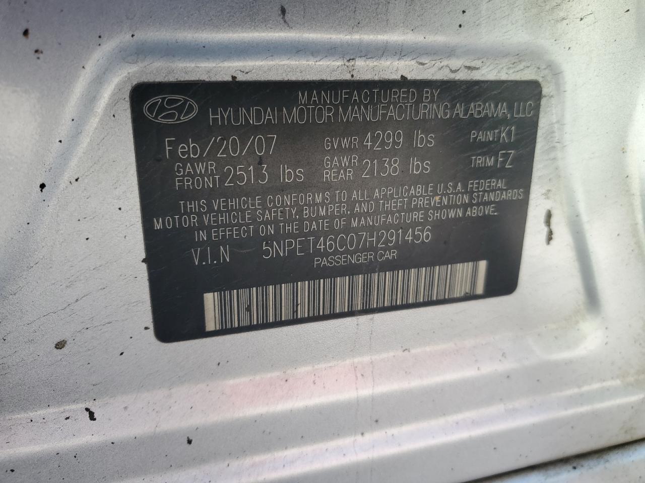 2007 HYUNDAI SONATA