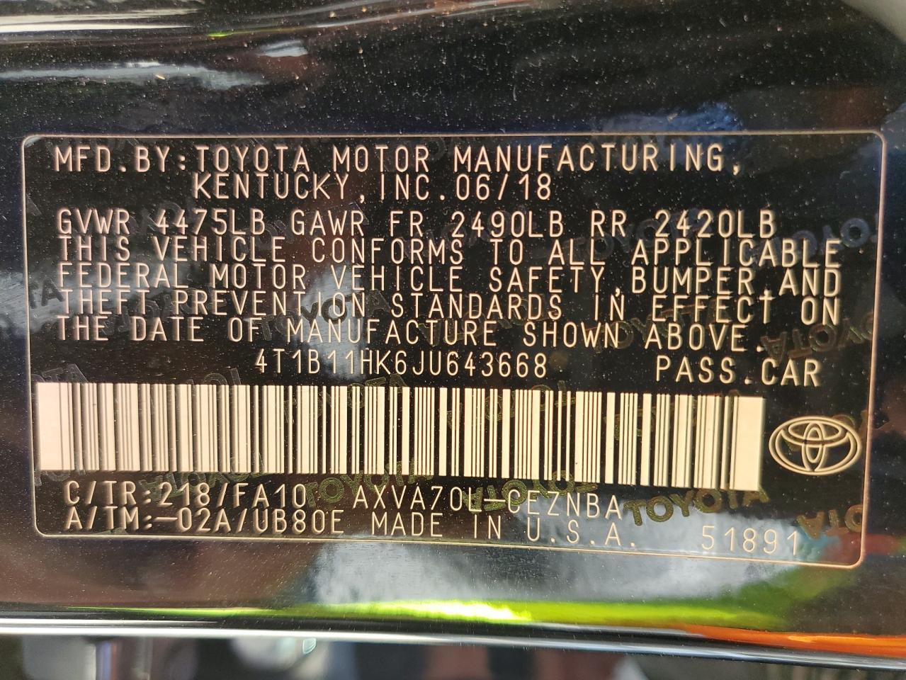 2018 TOYOTA CAMRY