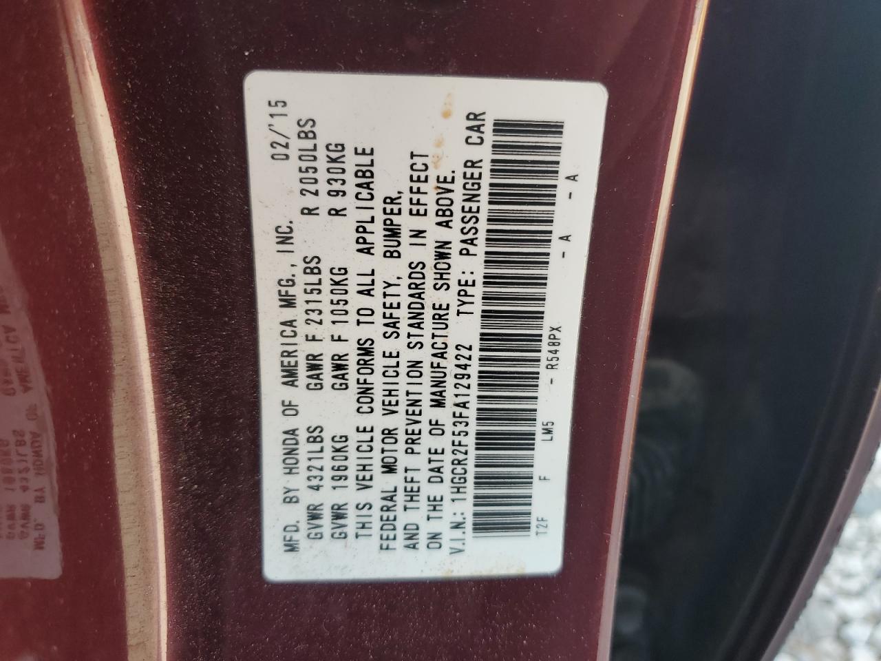 2015 HONDA ACCORD