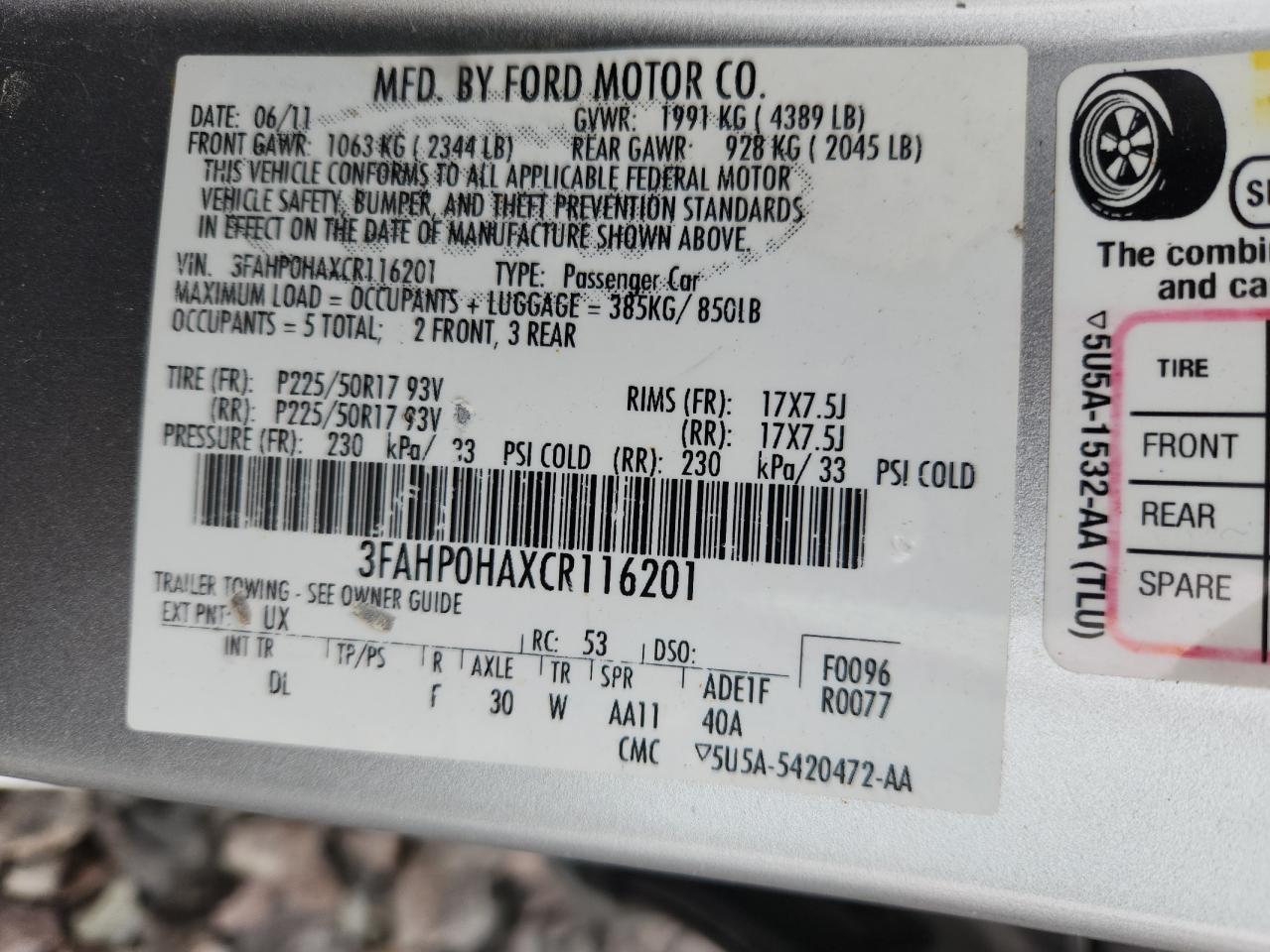 2012 FORD FUSION