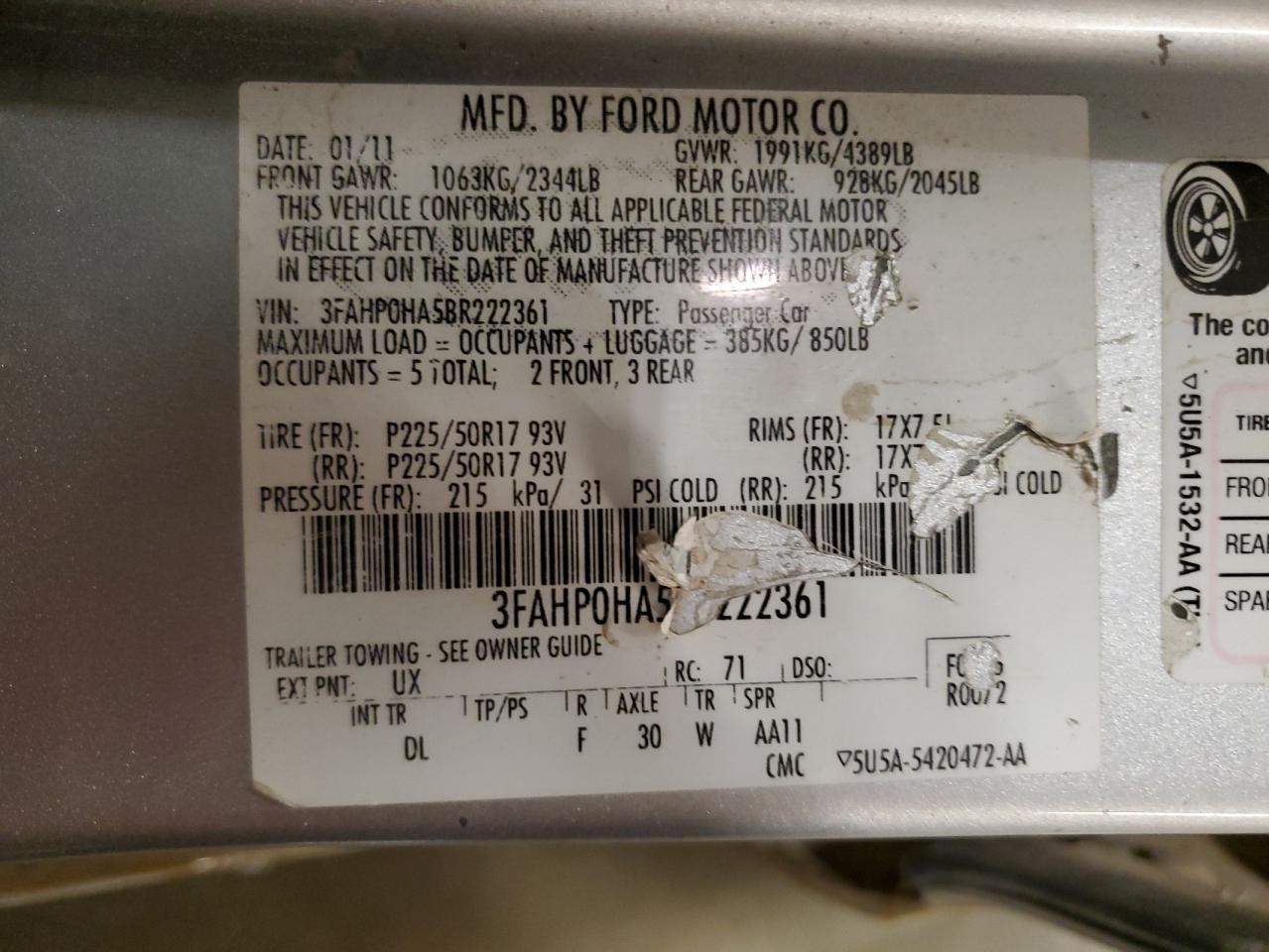 2011 FORD FUSION