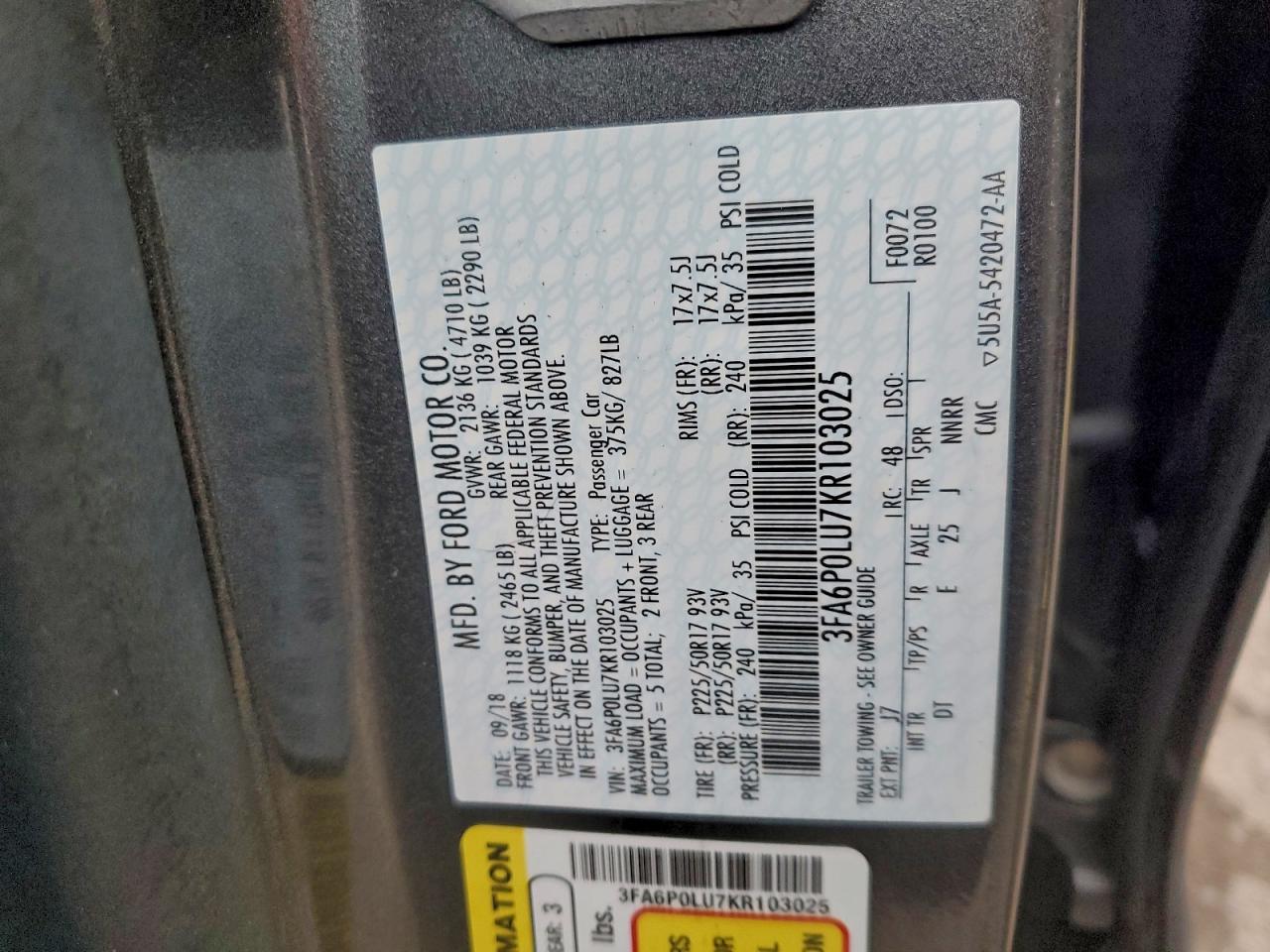 2019 FORD FUSION