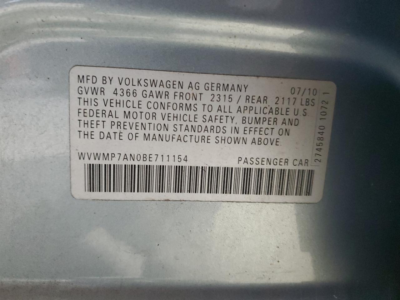 2011 VOLKSWAGEN CC