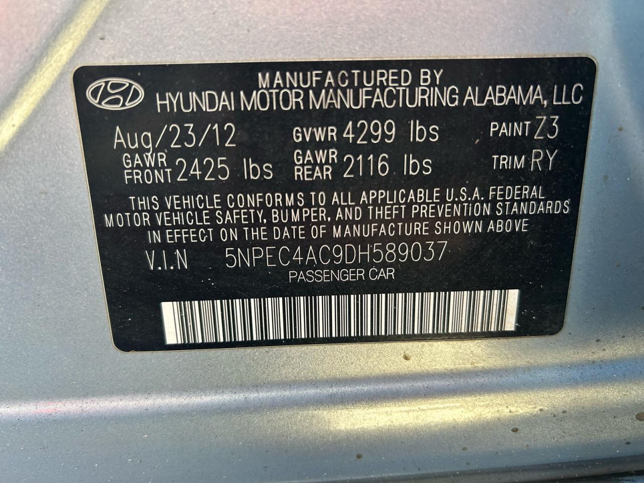 2013 HYUNDAI SONATA