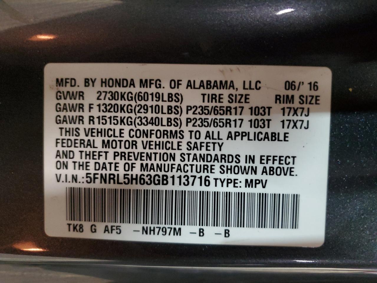2016 HONDA ODYSSEY