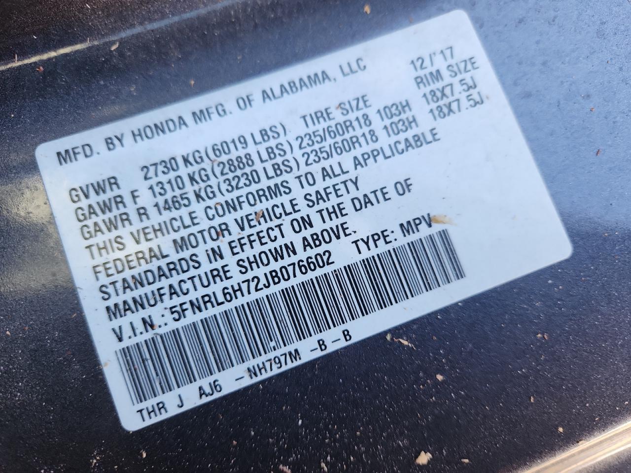 2018 HONDA ODYSSEY