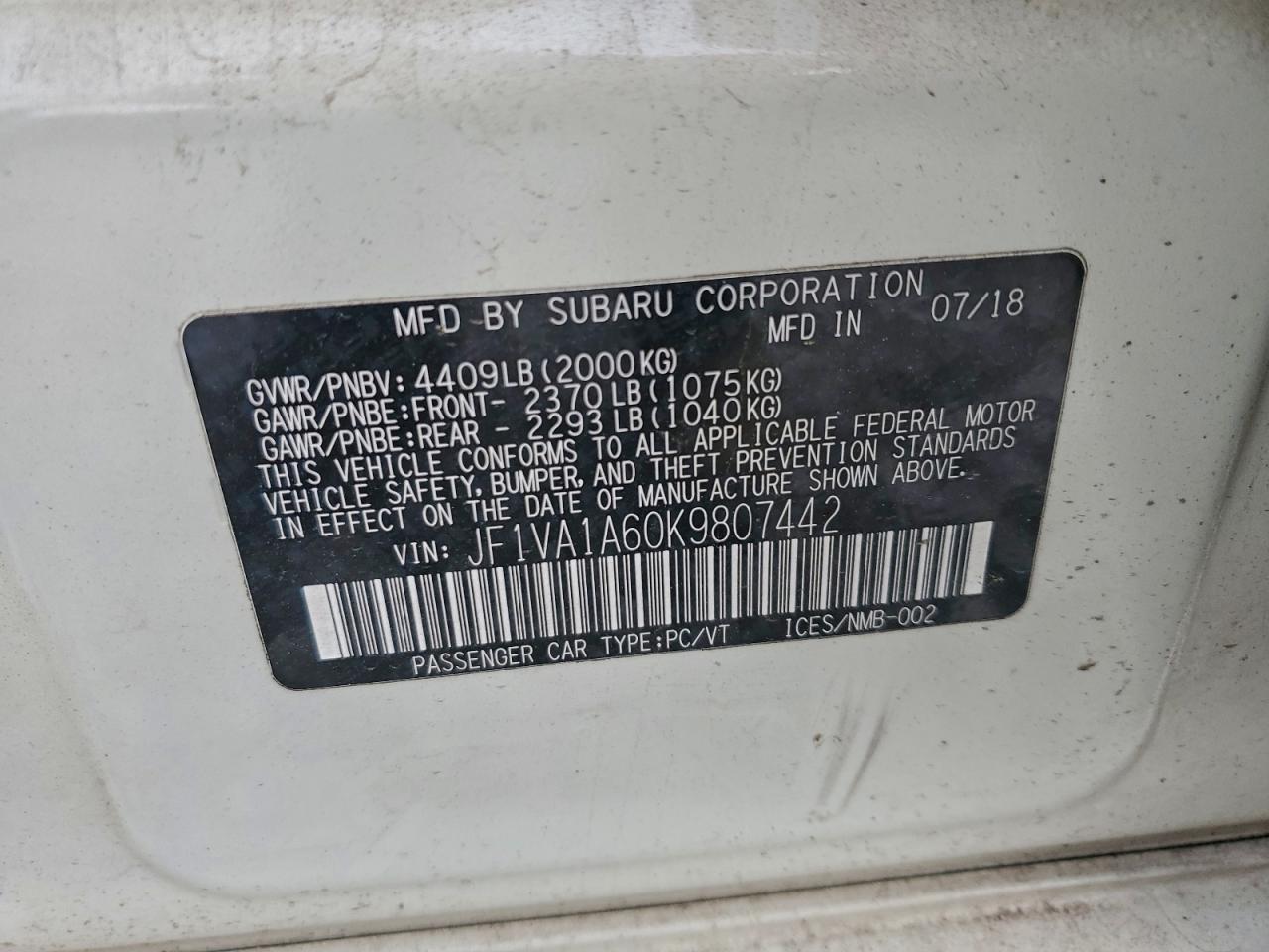 2019 SUBARU WRX