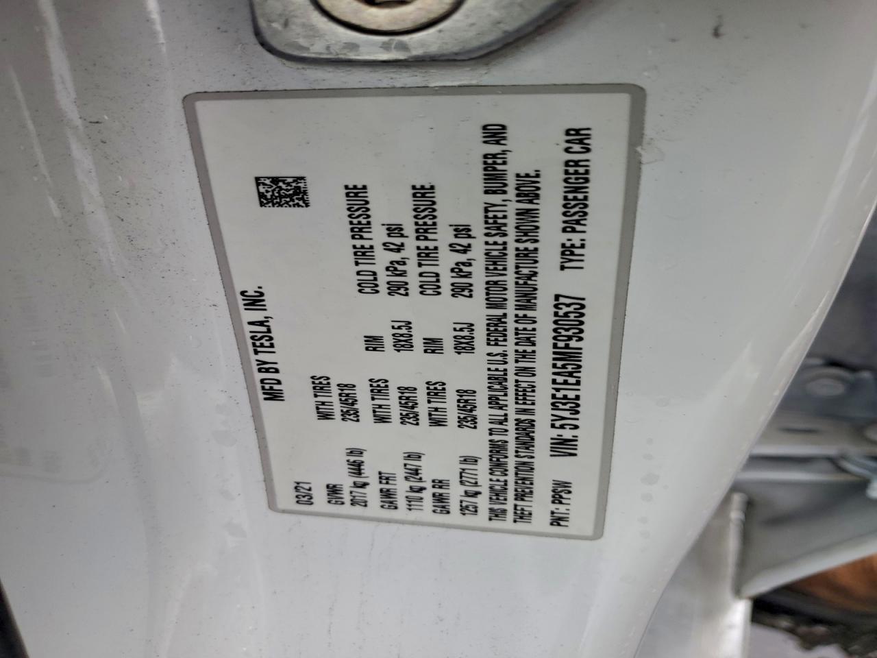 2021 TESLA MODEL 3