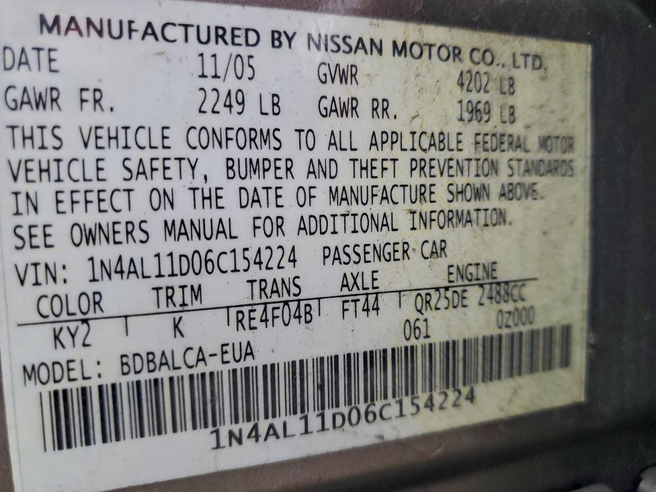 2006 NISSAN ALTIMA