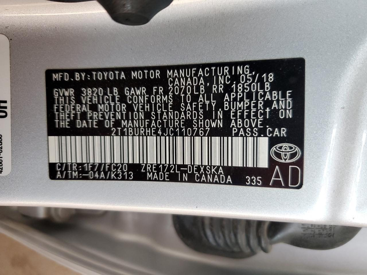2018 TOYOTA COROLLA