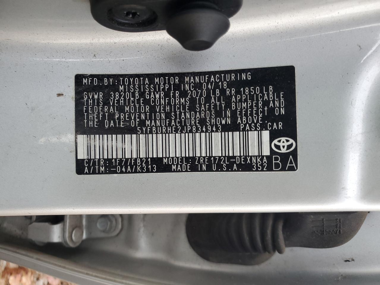 2018 TOYOTA COROLLA