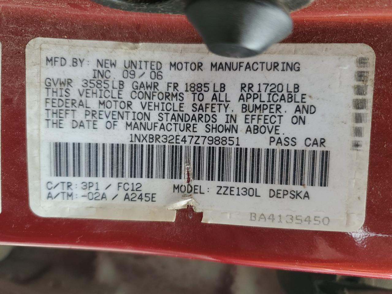 2007 TOYOTA COROLLA