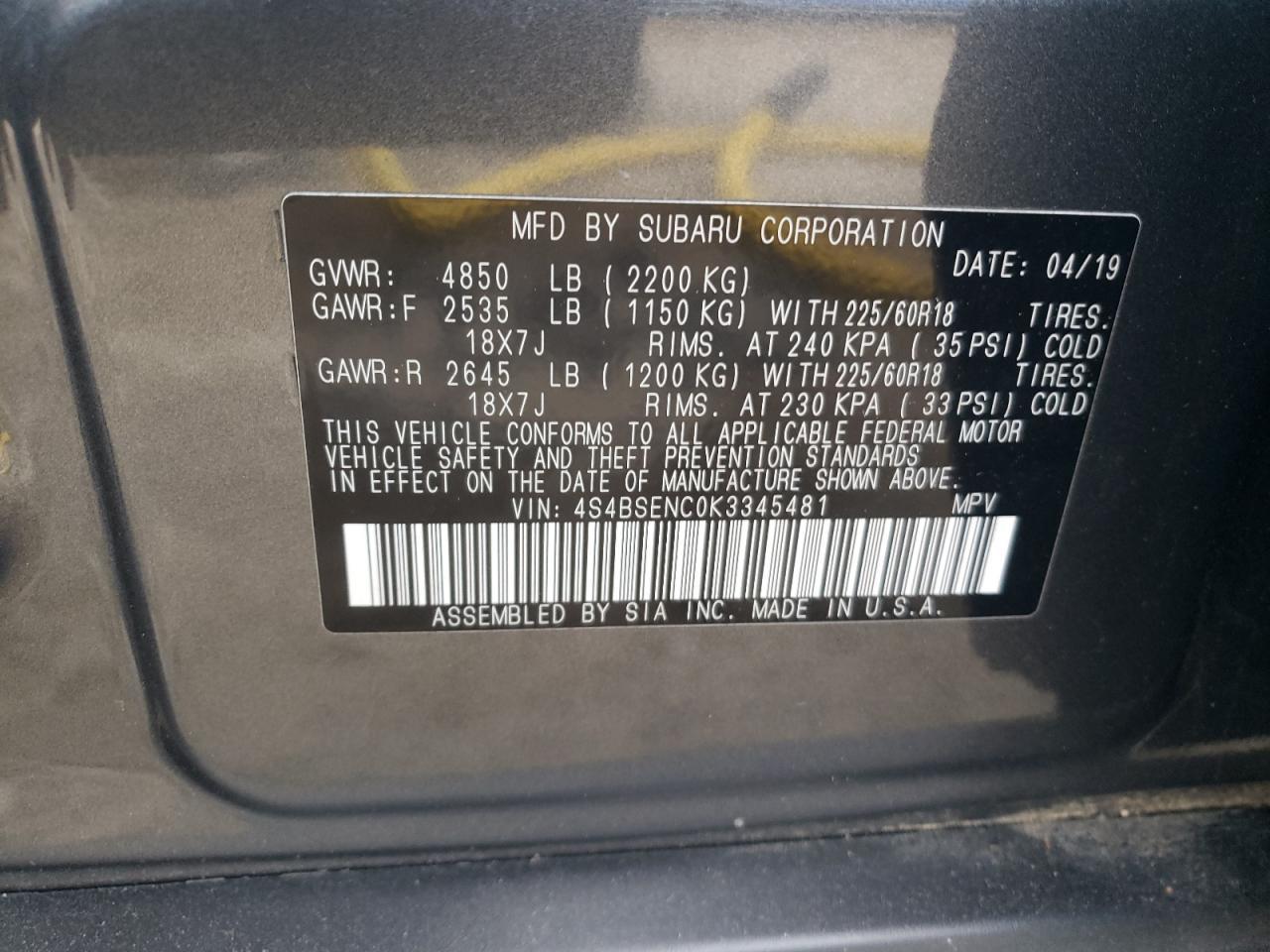 2019 SUBARU Outback