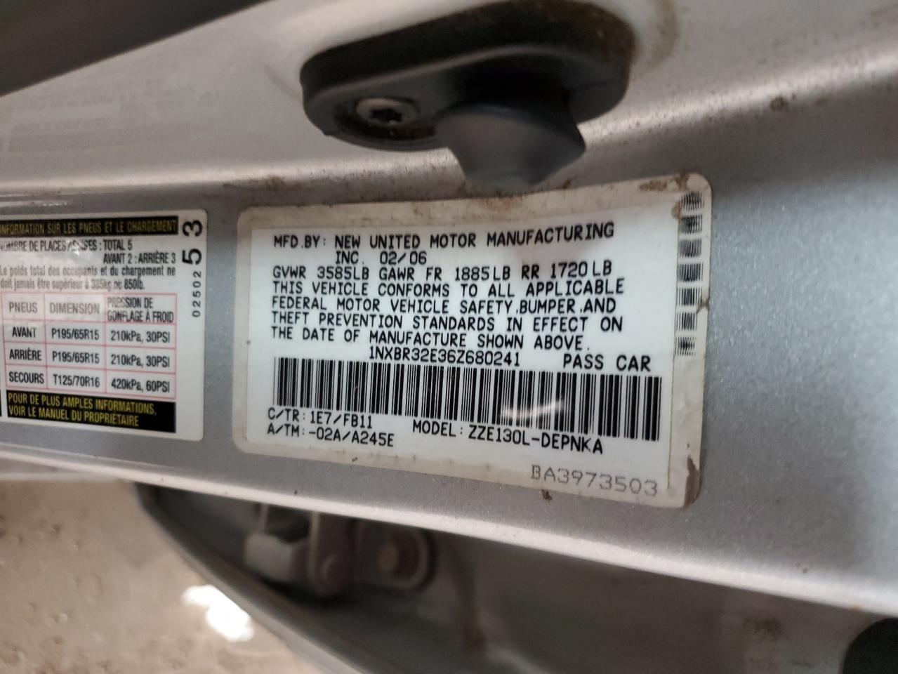2006 TOYOTA COROLLA