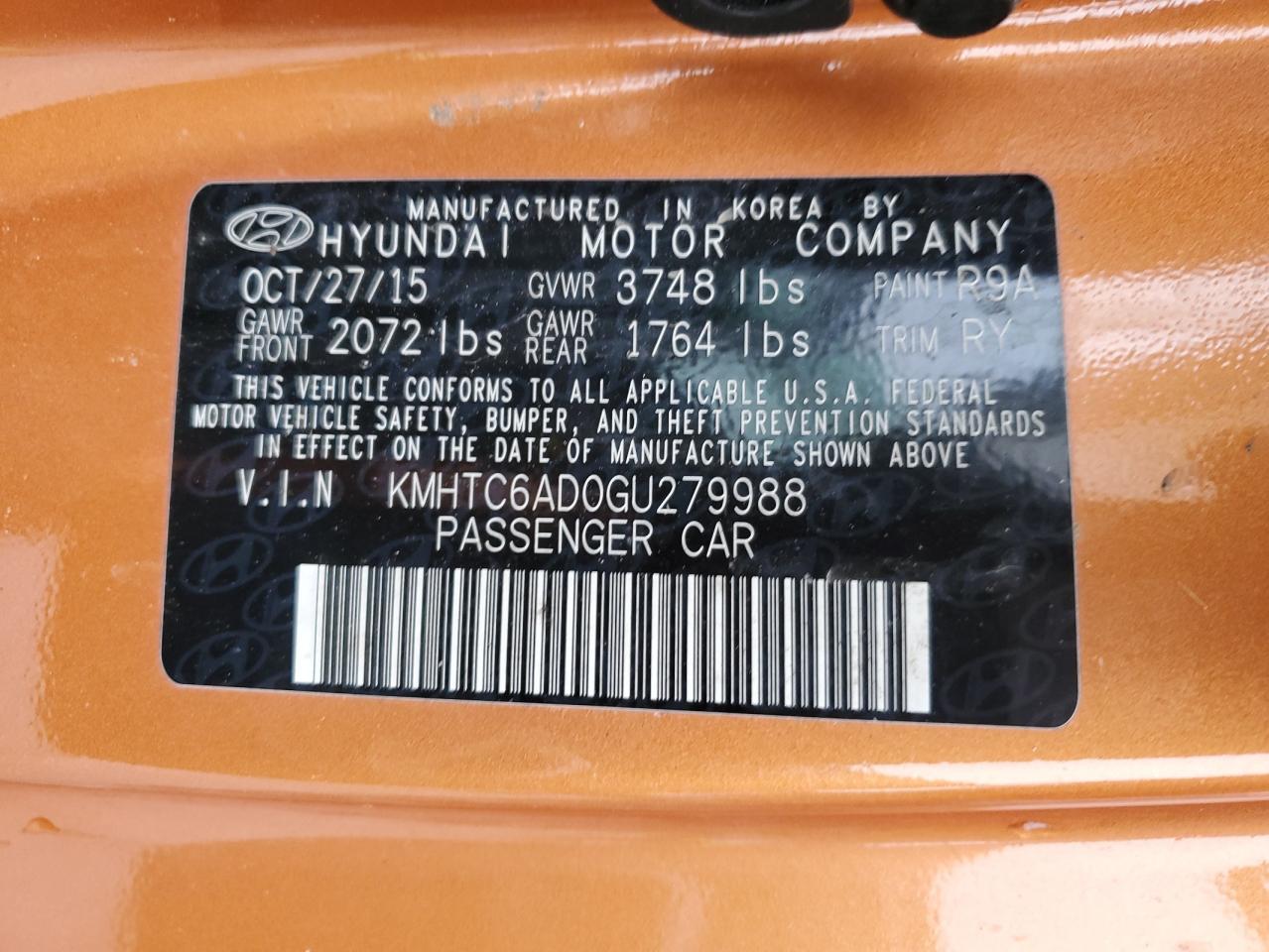 2016 HYUNDAI VELOSTER