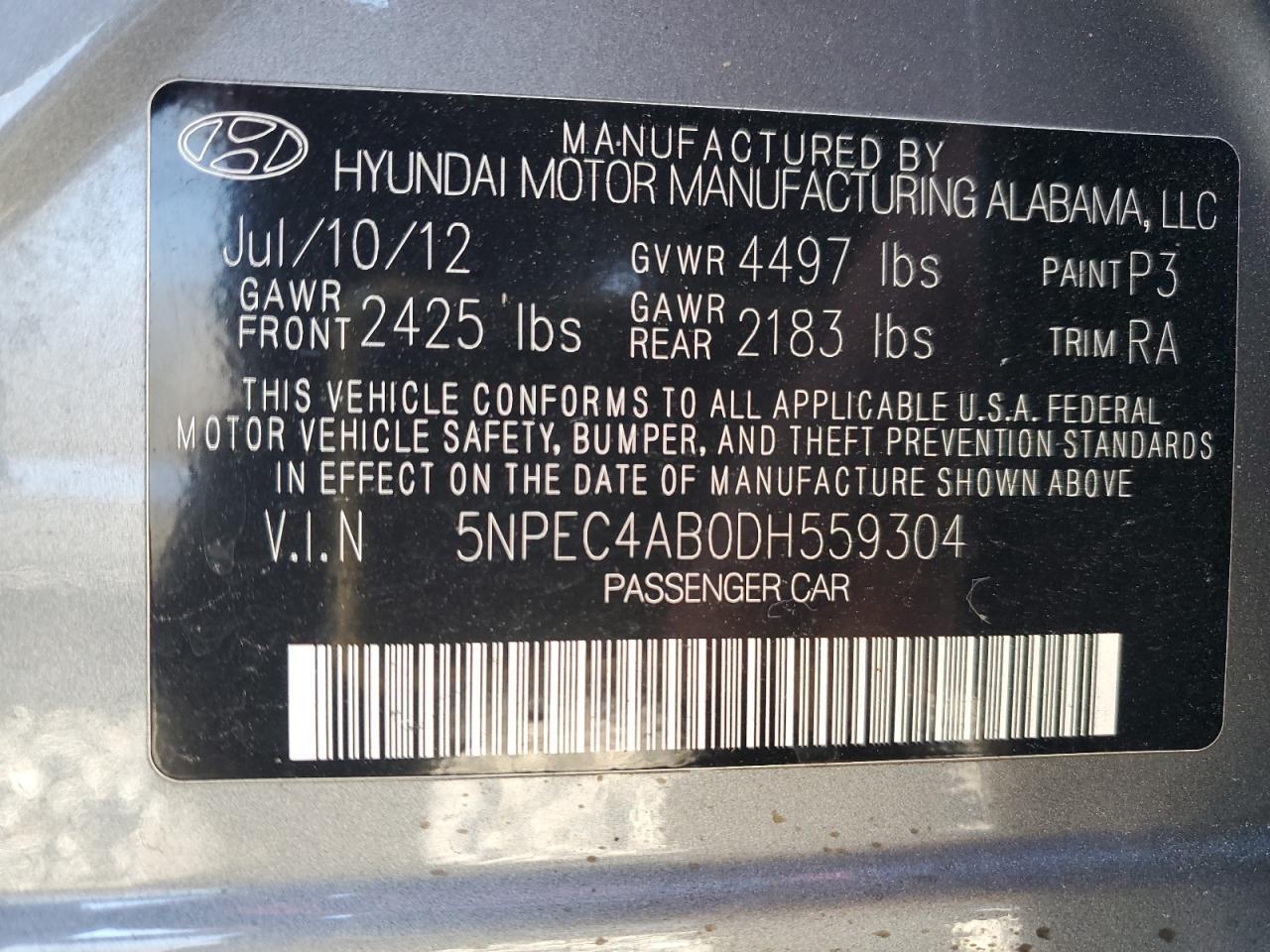 2013 HYUNDAI SONATA