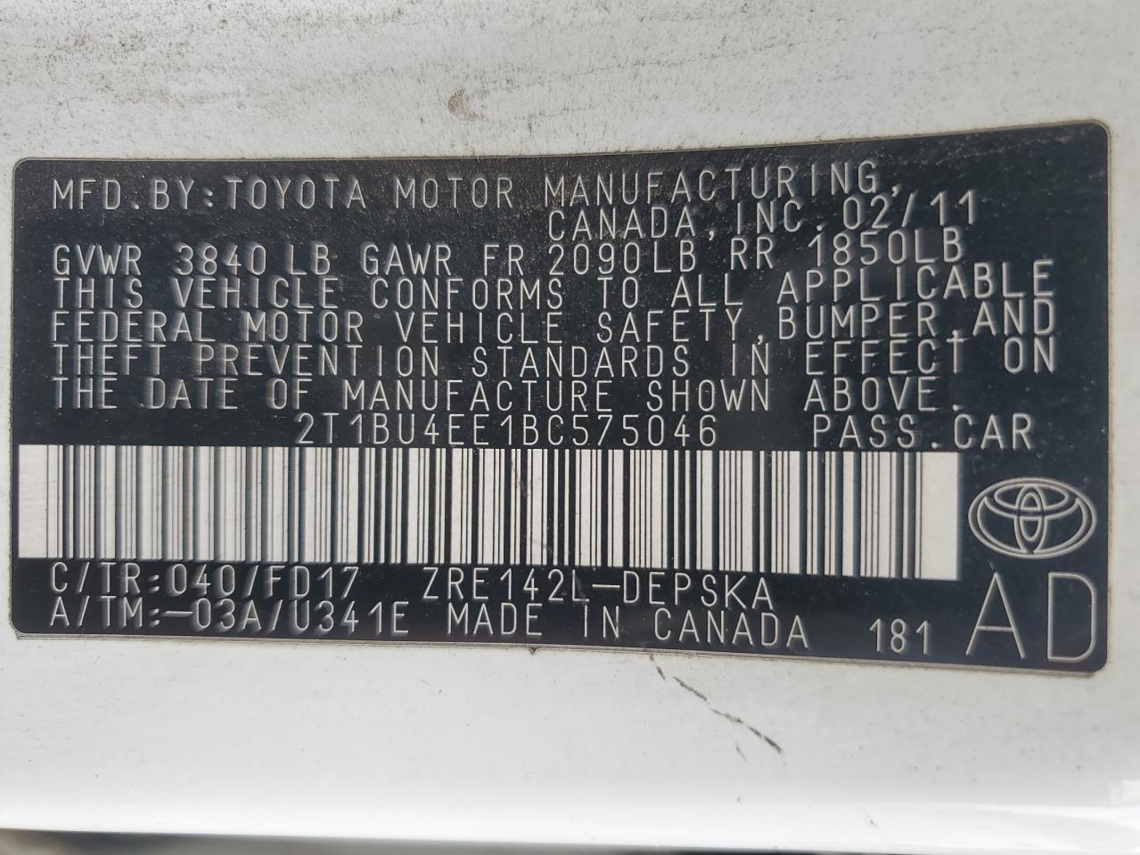 2011 TOYOTA COROLLA