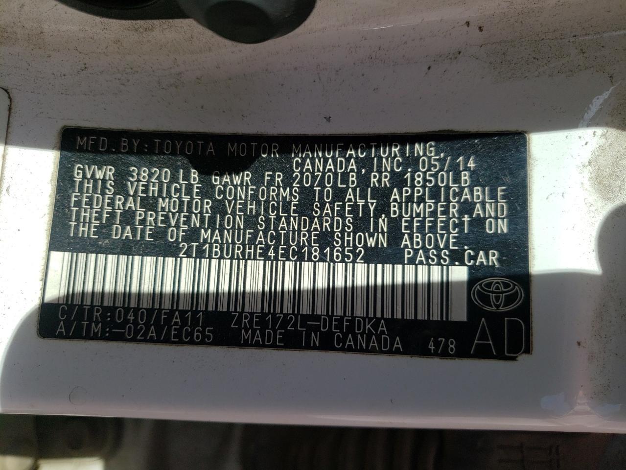 2014 TOYOTA COROLLA