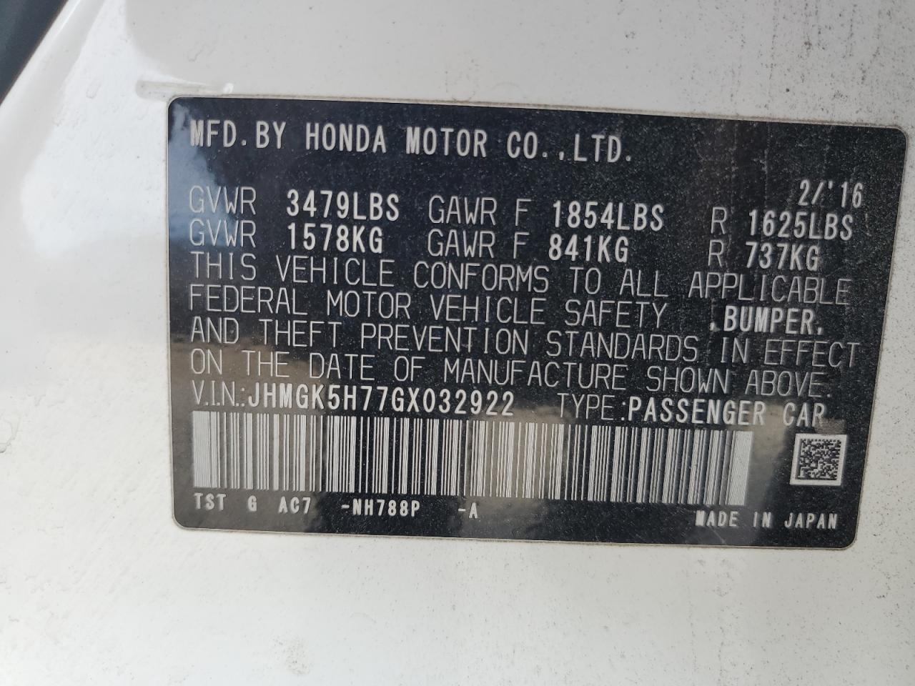 2016 HONDA FIT
