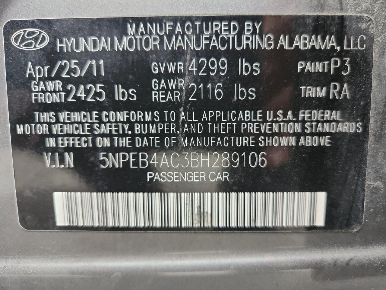 2011 HYUNDAI SONATA