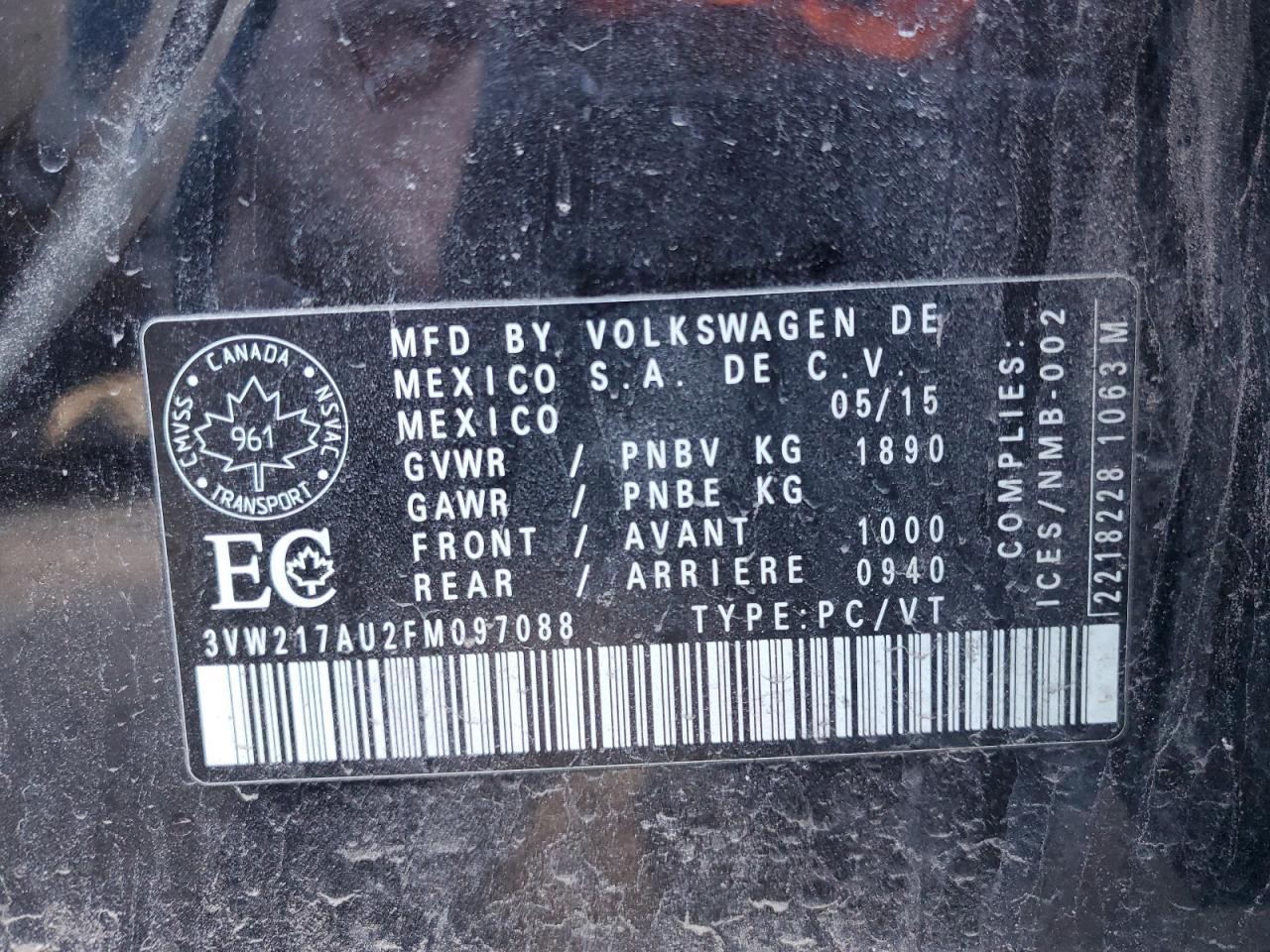 2015 VOLKSWAGEN GOLF