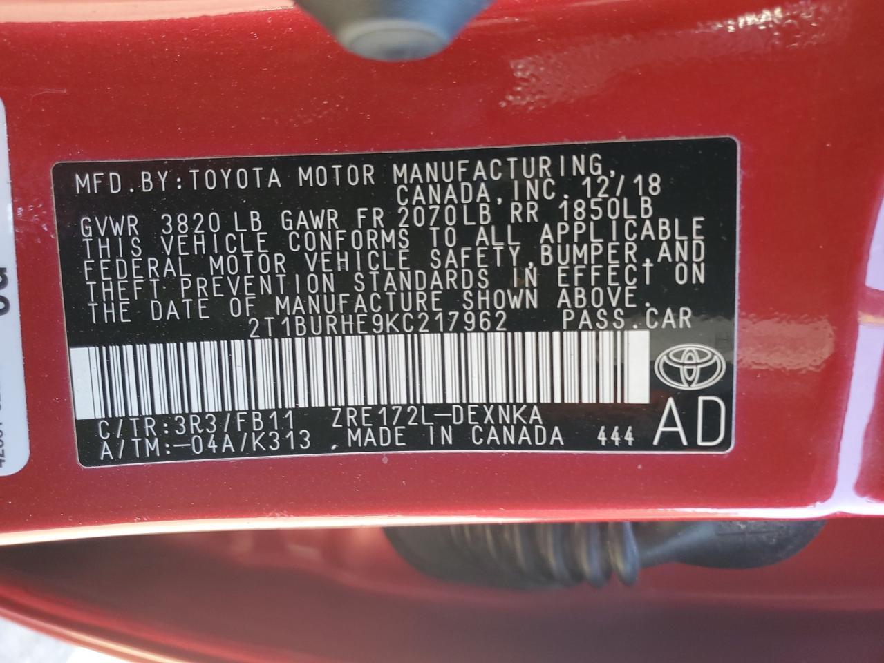 2019 TOYOTA COROLLA